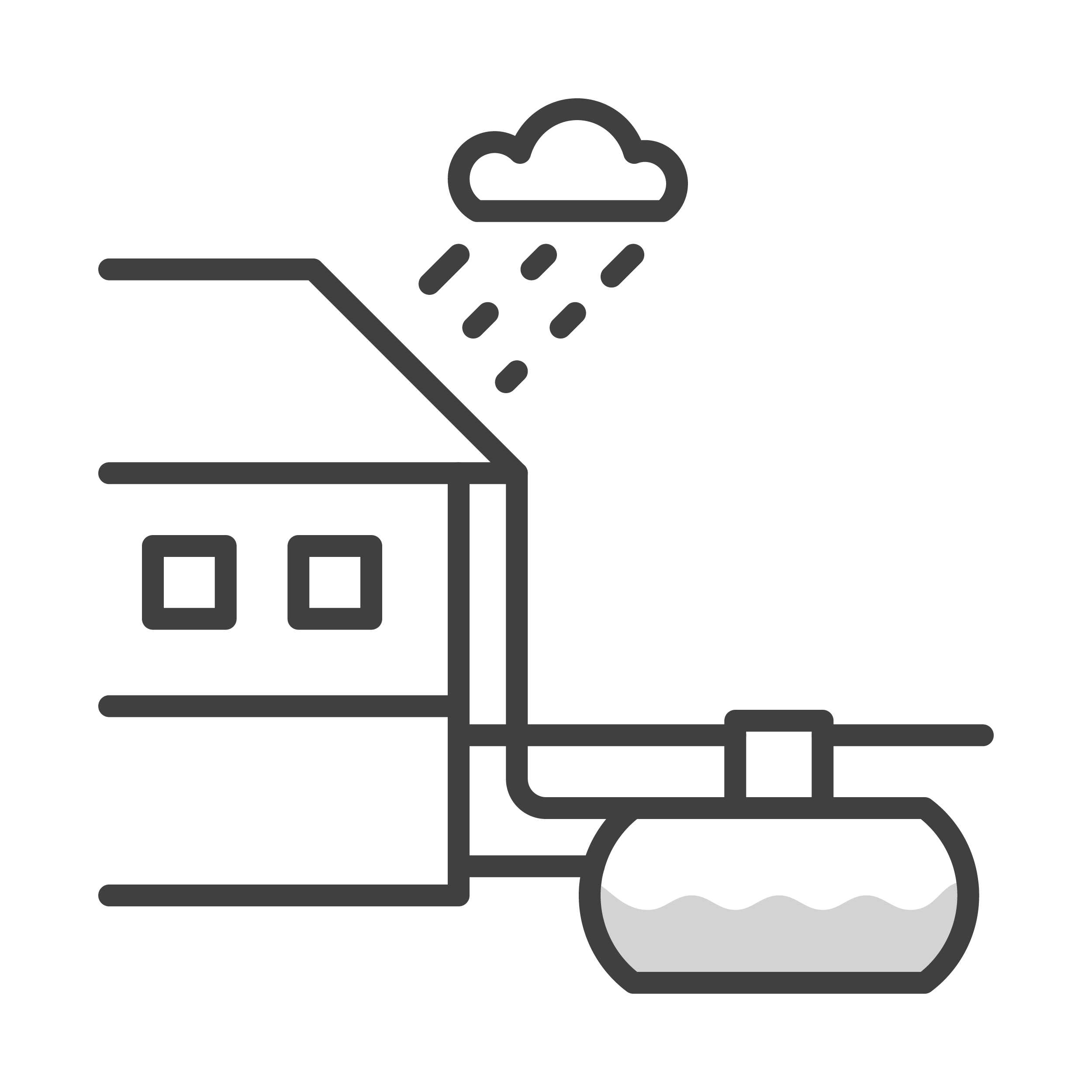 A simple line illustration shows rainwater flowing from a house's roof into an underground storage tank via a downspout, demonstrating the efficiency of a well-maintained septic system.