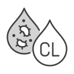 Two droplets: one labeled "CL," and the other showing bacteria, indicating the use of chlorine by a septic company to disinfect or purify water.