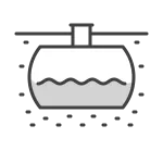 Illustration of an underground water tank half-filled with water and a pipe connection on top.