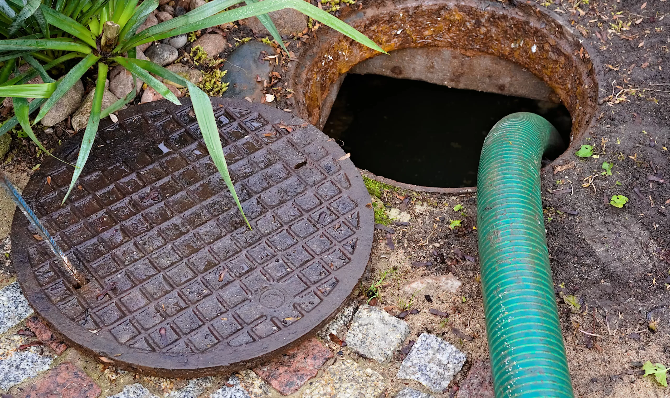 a septic pump runs into a septic tanks to clean it out for a residential homeowner